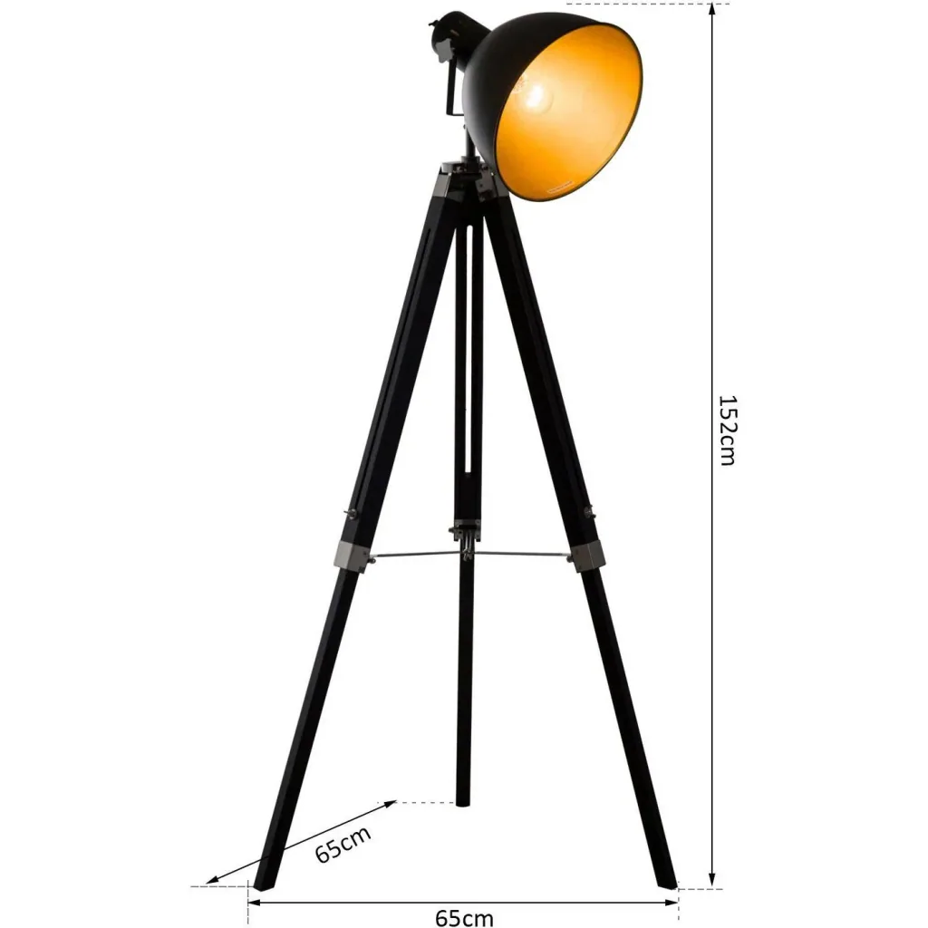Floor lamp tripod floor lamp height adjustable 108-152cm E27 Industrial Black