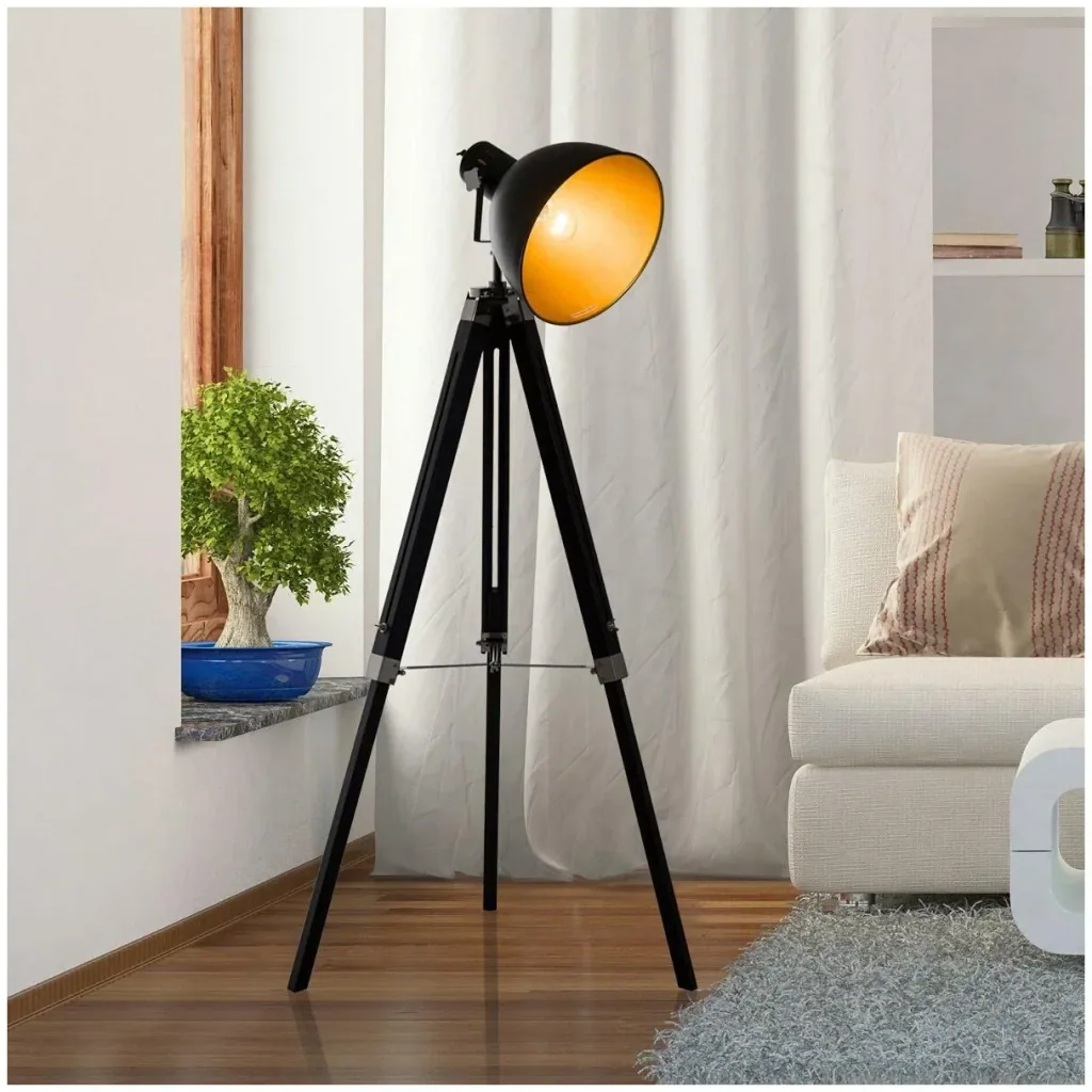 Floor lamp tripod floor lamp height adjustable 108-152cm E27 Industrial Black