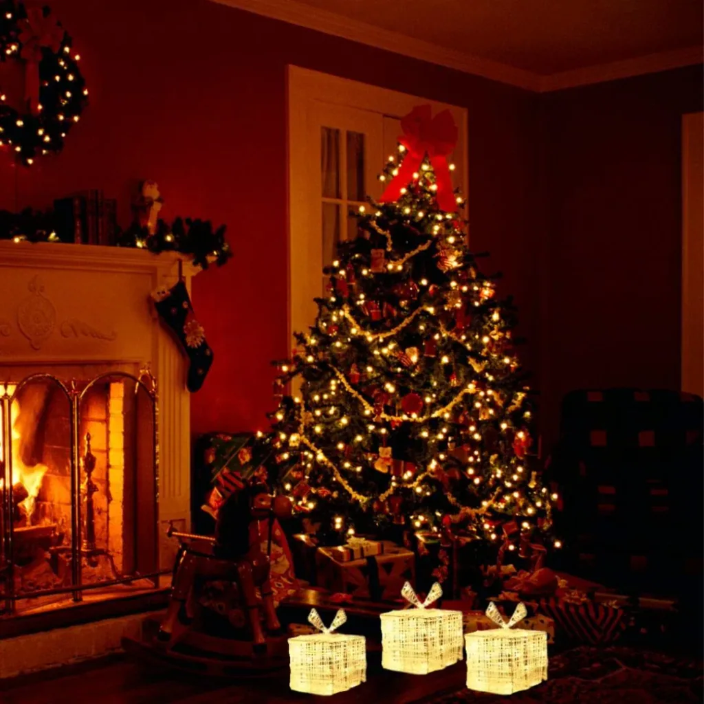 SET of 3 illuminated gift boxes - 30 LEDs - 15 cm high